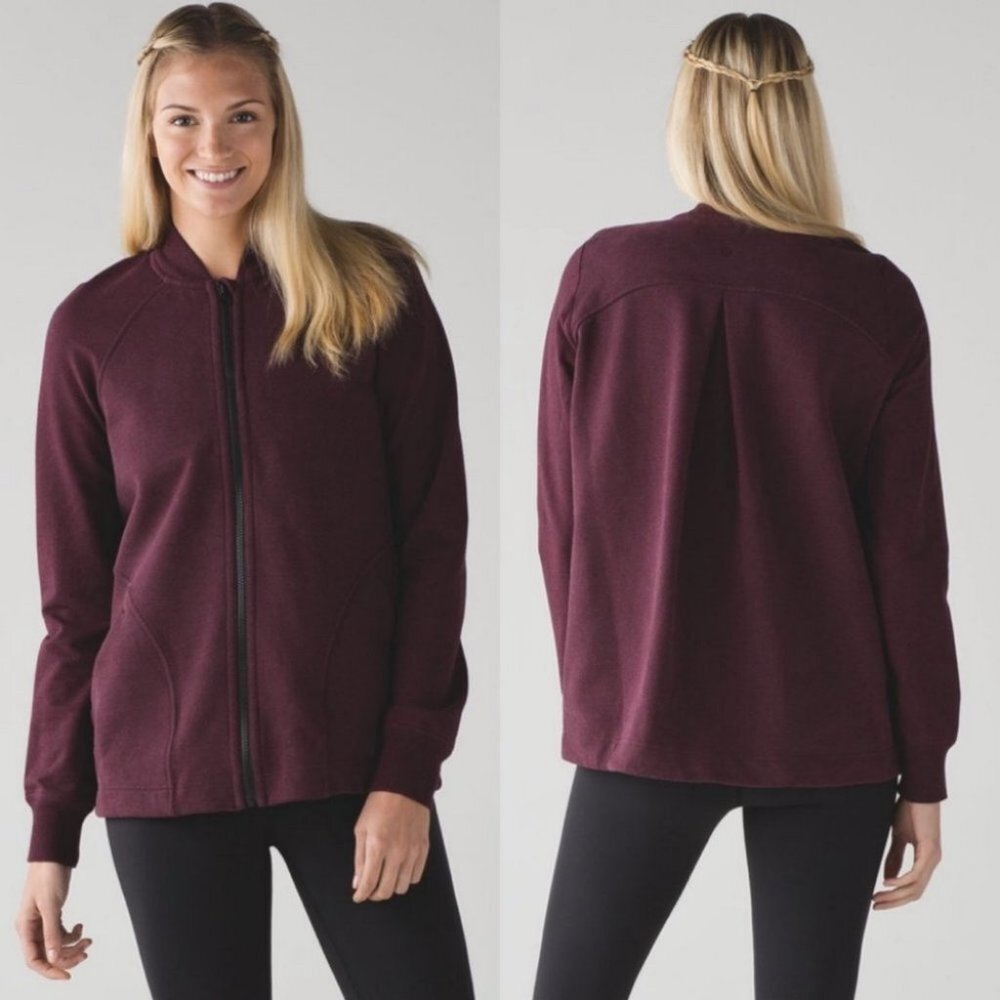 Lululemon Purple Bomber Jacket Size 4 French Terry Fleece Warm Pleat To Street